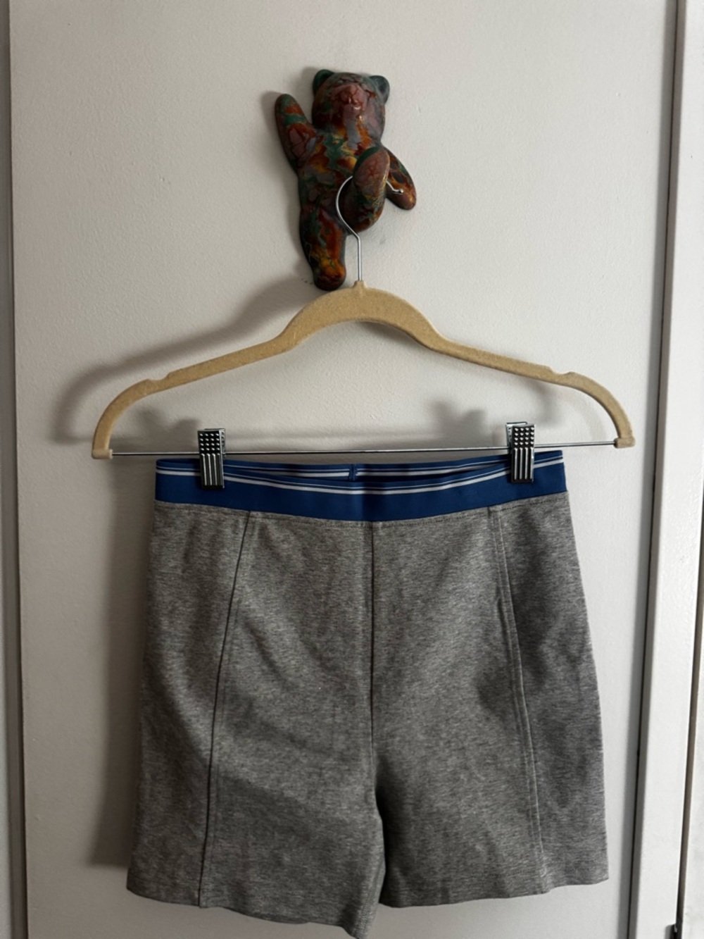 Madewell Gray Knit Biker Shorts Blue Striped Trim Size M - Picture 2 of 6
